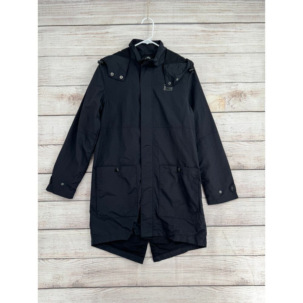 Rusty Hooded‎ Long Rain jacket Womens Small Black Nylon Water Resistant